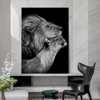 Black White Lion Eļļas Gleznas uz Audekla Plakāti un Izdrukas Mūsdienu Mākslas Dzīvnieku Sienas Attēlu, viesistaba, Mājas Dekoru Cuadros