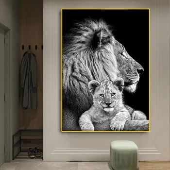 Black White Lion Eļļas Gleznas uz Audekla Plakāti un Izdrukas Mūsdienu Mākslas Dzīvnieku Sienas Attēlu, viesistaba, Mājas Dekoru Cuadros