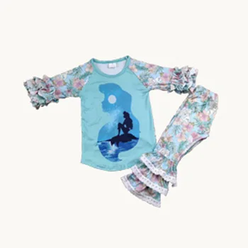 Boutique noteiktu modeli ģeometrisko modeli, drukāšanas daudzslāņu mežģīņu bikses ar garām piedurknēm baby girl apģērbu komplekts 20
