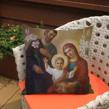 Jēzus Portrets Modelis Mest Spilvens Gadījumā Jaunavas Marijas Kristietība Dievinu Mājas Apdare Kvadrātveida Spilvens Segums Dīvāna Spilvena Segums