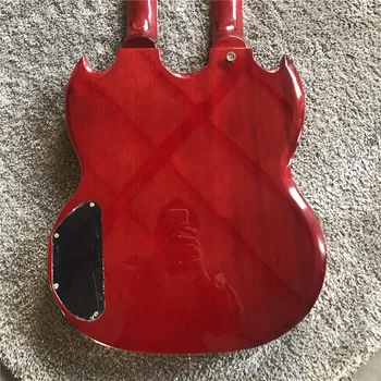Kaiyun Rūpnīcas pasūtījuma augstas kvalitātes 12 stīgu +6 string dubultā galvu elektriskā ģitāra. Vīna sarkanā krāsā.SG ģitāra. oriģināls bildes