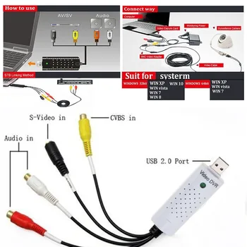 Kebidu USB 2.0 Video Capture Adapter TV, DVD, VHS Captura deo Kartes Audio AV Datoru TV Kameras USB 2.0 Easiercap DC60 UTV007