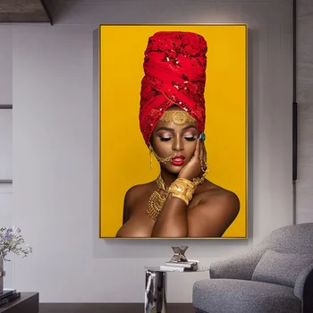 Melnā un Zelta Sexy Lūpām Pliks Āfrikas Māksla Sieviete Cuadros Plakāti un Izdrukas Sienas Mākslu, viesistaba, Mājas Dekoru (Bez Rāmja)