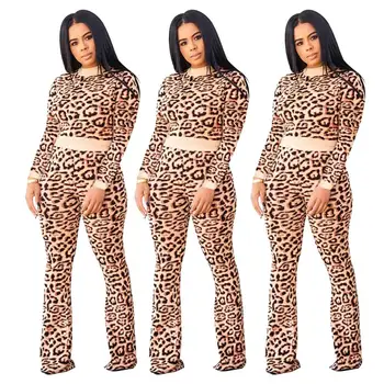 Modes Sievietēm Komplekti Rudens Un Ziemas Leopards Drukāt O-veida kakla Topi + Garās Bikses Sviedri Tērpi, Sieviešu Apģērbu 2019 Plus Izmērs 2XL