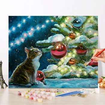 Rāmis DIY eļļas glezna, ko numuri komplekts pieaugušajiem krāsains gudrs kaķis bildes pēc numuriem dzīvniekiem, akrila sienas mākslas krāsa
