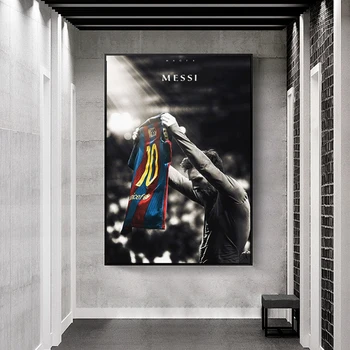 Slavenā Futbola Zvaigzne Plakātu Lionel Messi Klasiskā Futbola Spēlētājs Audekla Sienas Māksla Attēlu Melnā un Baltā Glezna Mājas Dekori
