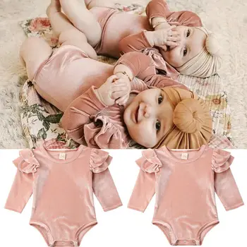 0-18M Jaundzimušais Mazulis Baby Girl Apģērbu Ruffles garām Piedurknēm Cietā Romper Jumpsuit Elegants cute Salds Jauki Jauno dzimis Apģērbs