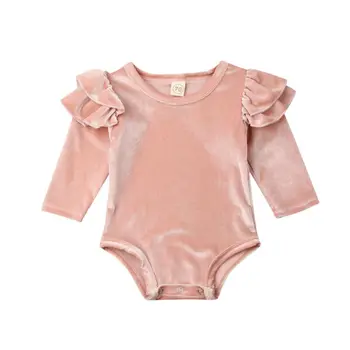 0-18M Jaundzimušais Mazulis Baby Girl Apģērbu Ruffles garām Piedurknēm Cietā Romper Jumpsuit Elegants cute Salds Jauki Jauno dzimis Apģērbs