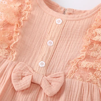 0-24M Infant Baby Girl Kokvilnas Veļu, Apģērbu Romper Vasarā Jaunu Ziedu Mežģīņu Piedurknēm Loku Jumpsuit+Galvas 2gab Tērpiem Komplekts