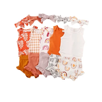 0-24M Jaundzimušā bērna Bērnu, Meiteņu un Zēnu Apģērbu Komplekti Drukāt bez Piedurknēm Romper Topi+Bikses+Galvas 3pcs