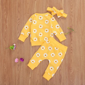 0-24M Toddler Jaundzimušā bērna Baby Girl Rudens Apģērbu Komplekts Daisy Apdrukāta Kokvilnas Top Garas bikses 2gab Tērpiem 3Colors