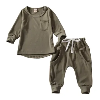 0-3 GADI Toddler Bērniem, Baby Boy Girl Apģērbu Komplekti Rudens Tērpiem Cietā garām Piedurknēm Topi+Bikses, Treniņtērpi Komplekti