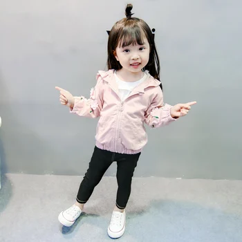 0-5T Pavasarī Baby Girl Apģērbu Kokvilnas Ziedu pelēkā vārna garām Piedurknēm Virsdrēbju Pakaramais Toddler Ikdienas Jaka