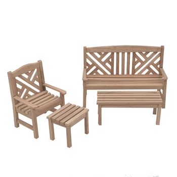 1:12 mini modeli mēbeles āra dārza atpūtas krēsls ar kāju taburete 4 gabali iepak