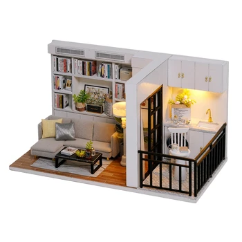 1/32 DIY Koka Miniatūra leļļu Namiņš Komplekts ar Mēbelēm & LED Gaismas Sīkiem Mājas Modelis Bērniem, Rotaļlietas, Dāvanas Dzimšanas dienā