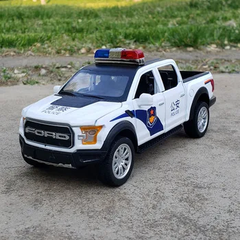 1:32 Pikaps Kravas automašīnu F150 Sakausējuma Auto Modeļa Simulācijas Bruņota Policijas Sabiedriskās Drošības Metāla Automašīnām ar Sirēnas Balsi