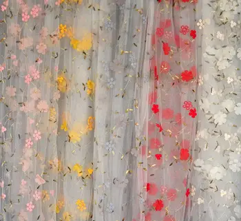 1.5 metrus plats ziedu 3D mesh dzija mežģīnes audumu, izšūšanas audums DIY apģērbs, svārki, bērnu drēbes, dekoratīvs audums