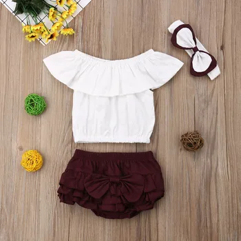 1-5Years Baby Toddler Meitenes Vasaras Apģērbs Apģērbu Savirmot Topi+Priekšgala Šorti Galvu Komplekts
