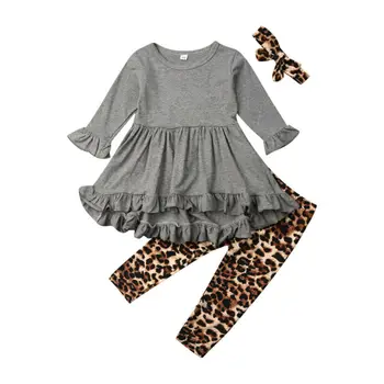 1-5Years Toddler Bērniem, Baby Meitene Leopard Apģērbu Komplekts ar garām Piedurknēm Ruffles T-krekls, Tunika Bikses Rudens Pavasara Bērns, Bērnu Kostīmi