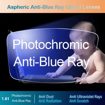 1.61 1.56 1.67 Indekss Asfēriskie Anti-Blue Ray Photochromic Pelēka Objektīva Optiskā Recepšu Datoru, Brilles, Lēcas, Tuvredzība Hyperopia
