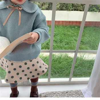 1-8Y Meiteņu Apģērbs Līdz 2020. gada Rudenī Bērnu Bērni Vilnas Trikotāžas Džemperis+Dot Svārki Muitas piemērots Bērnu Drēbju Komplekts