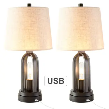 1 gab., 2 gab. Rūpniecības Galda Lampas ar LED Edison Nightlight, Zemniecisks Galda Lampas Melnā Dzīvojamā Istaba, Guļamistaba