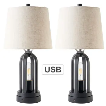 1 gab., 2 gab. Rūpniecības Galda Lampas ar LED Edison Nightlight, Zemniecisks Galda Lampas Melnā Dzīvojamā Istaba, Guļamistaba