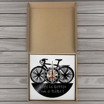 1 gab. Bike Cikla Dizaina Vinila Ieraksts Sienas Pulkstenis Dzīve Ir Labāka Velosipēds Vintage Mājas Dekoru, Sienas Mākslas Hronometrs, Pulkstenis