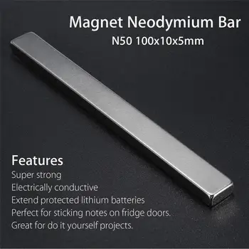 1 Gab., N50 Taisnstūra Bārs Magnēts Neodīma Ilgi Magnēta Lentes Home DIY Rīku Magnētisko Materiālu labiekārtošanas 100x10x5MM