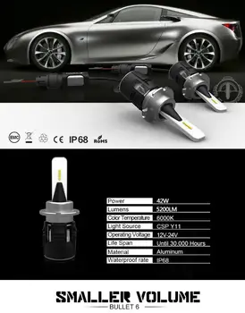 1 Iestatiet Bullet D1S D2S D3S D4S B6 LED Lukturu 42W 5200LM CSP Y11 Mikroshēmas Mini Izmēra All-in-one Balta 6000K Auto Vadītāja Spuldzes Lampas