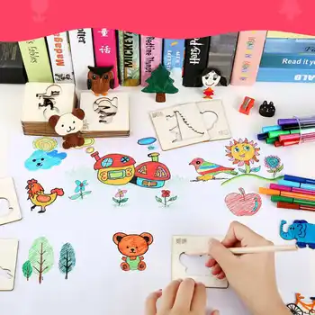 1 Iestatiet Bērnu Rotaļlietas, Rotaļlietas, Zīmēšanas Krāsošana Ar Trafaretu Veidnes Krāsošana Valdes Bērniem, Radošās Doodles Agrīnās Mācīšanās Izglītības Rotaļlietas
