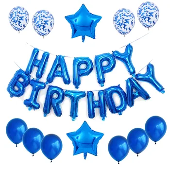 1 iestatiet, lai 16inch zilā laimes dzimšanas dienā, folija baloni, kas ar 12inch zilas konfeti baloni dzimšanas dienas svinības dekori