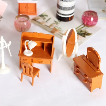 1 Iestatiet Vintage Mini Guļamistabas Mēbeles Komplekts Kumode Galda Spogulis Namiņš Piederumi