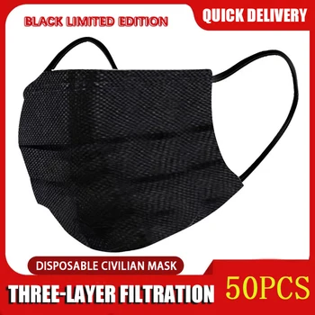 10/50/100/200/500pcs izmantojamais putekļu maska 3-slāņu neausts audums meltblown civilo elpojošs pieaugušo melns ciets krāsu maska