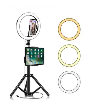 10 collu LED Riņķa Gaisma Ar Tālruņa Statīvu Stāvēt Kameras Fotogrāfija Video Ierakstīšanas Selfie Riņķa Gaisma ar Planšetdatoru iPad Turētājs