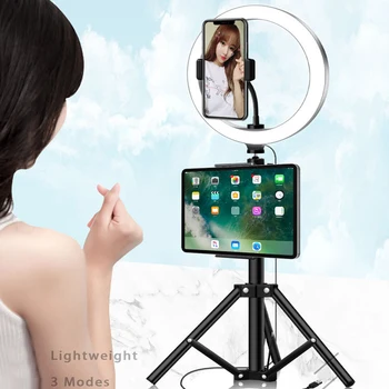 10 collu LED Riņķa Gaisma Ar Tālruņa Statīvu Stāvēt Kameras Fotogrāfija Video Ierakstīšanas Selfie Riņķa Gaisma ar Planšetdatoru iPad Turētājs