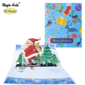 10 Pack Ziemassvētku Kartītes Santa Claus Pop-Up Brīvdienu Kartes ar Aploksni Jaunā Gada Apsveikuma Kartītes, Dāvanas, Roku darbs