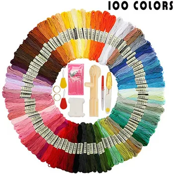 100 Krāsas Cross Stitch Diegu Draudzības Rokassprādzi Stīgu Komplekts Izšūšanas Diegu Komplektu Un Diegs Taurētājs,Spole Šūšanas Piederumi