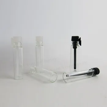100 x Tukšs 1ml Mini stikla smaržu pudeles 1cc Mazo smaržas paraugu pudelītēm testeri Izmēģinājuma Smaržu pudeles ar Skaidri Melns Aizbāžņi