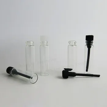 100 x Tukšs 1ml Mini stikla smaržu pudeles 1cc Mazo smaržas paraugu pudelītēm testeri Izmēģinājuma Smaržu pudeles ar Skaidri Melns Aizbāžņi
