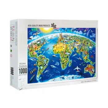 1000 Gab./Iepak Pasaules Orientierus Kartē Puzzle Koka Atjautības Salikt Puzles Pieaugušo K1MA Karstā