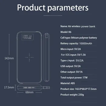 10000mAh Power Bank Qi Ārējo Lādētāju Akumulators Powerbank iPhone XR 8 Plus Samsung S10 S9 Xiaomi PowerBank Bezvadu Lādētāju