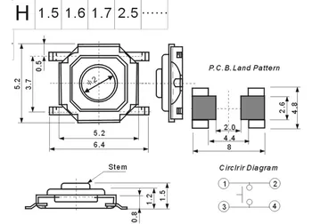 1000PCS 4x4x6mm Spiediet Pogu Slēdzi, Vara) H=6 mm 4*4*6 mm 4*4*6.0 mm SMD Mikro Slēdzis Tact Switch JAUNU 4x4x6mm 5.2x5.2x6.0mm
