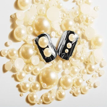 1000Pcs Jaukta Izmēra Puslokā Pearl Nagu Piederumi Bēšs Balts Pusi sejas Pērle 2mm -12mm Mobilo Telefonu Gadījumā DIY Nail Apdare