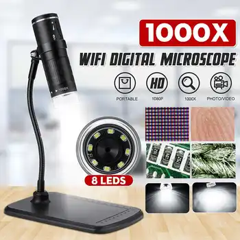 1000x 2MP WiFi Digitālo Mikroskopu, Portatīvām HD 1080P USB Mikroskopa Kamera 8 Regulējams LED Gaismas Cauruļu Skava IOS, Android PC
