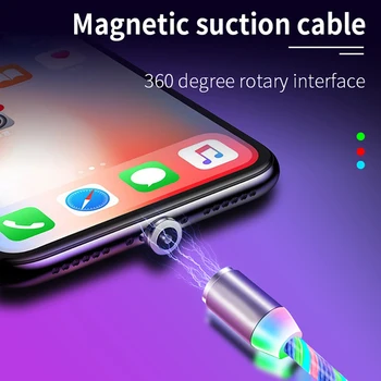 100CM 3 in 1 Magnētisko Vads iPhone lādētājs LED Plūst Micro USB C Tipa Uzlādes Kabelis Priekš iphone kabelis Android магнитная зарядка