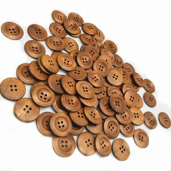100PC Karstā pārdot 4 caurumiem Apaļiem Koka Šūšanas Pogas 25mm dabīgā koka modelis šūšanas koka amatniecības dekoratīvās 5BB5556