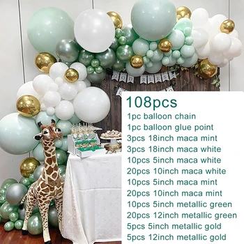 107pcs Lateksa Baloni Dzimšanas dienas svinības Balonu Aprites Macaron Zaļa Balta Baloon Vainags Zelta Balonu Bērnu Dušas Kāzu Dekori