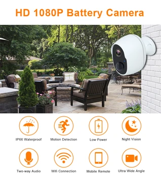 1080P Āra Akumulators, Wifi, Kamera IP Akumulatora Drošības Kameru Bezvadu Akumulatoru, Fotokamera Uzraudzības 2MP Ūdensizturīgs Kameras Akumulatora