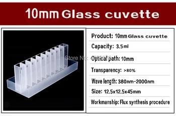 10mm-3.5 ml plūsmas 10pcs/kaste bez vāka Standarta Stikla Cuvette Šūnu ķīmisko spektra Stikla cuvette Spektrālās analīzes instrumenti